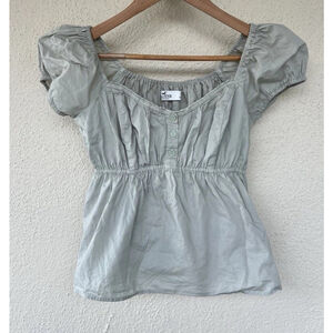 Hollister Sage Green Babydoll Empire Waist Puff Sleeve Top Blouse Milkmaid